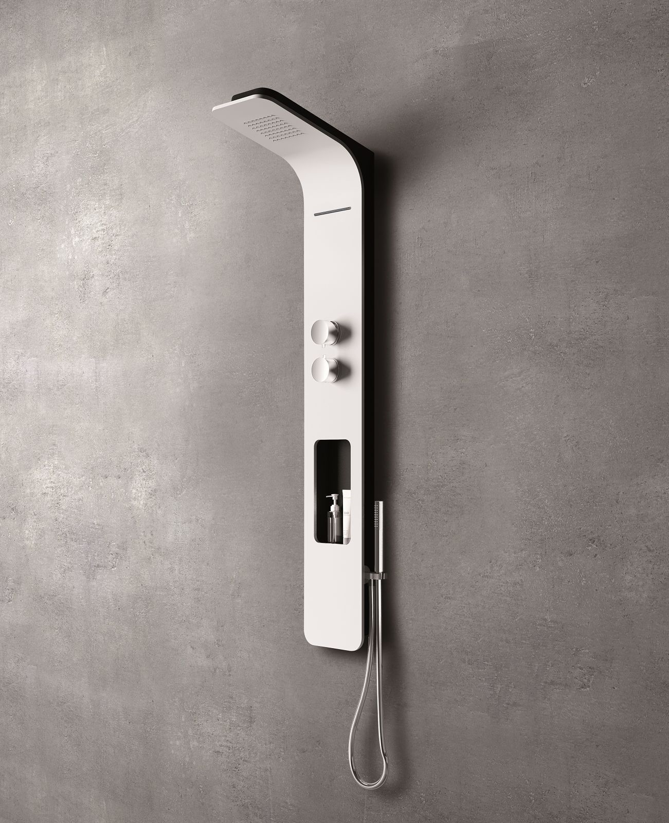 Glam di Glass 1989/Ronal Bathrooms è un pannello doccia in HardLite. Ha frontale bianco, struttura e vano portaoggetti verniciato nero soft-touch. È completo di soffione doccia integrato con ugelli anticalcare, cascata, doccetta a stelo con flessibile, miscelatore termostatico e deviatore. Misura L 22 x H 142 cm. Prezzo, Iva esclusa, 1.355 euro. www.glass1989.it Glam di Glass 1989/Ronal Bathrooms è un pannello doccia in HardLite. Ha frontale bianco, struttura e vano portaoggetti verniciato nero soft-touch. È completo di soffione doccia integrato con ugelli anticalcare, cascata, doccetta a stelo con flessibile, miscelatore termostatico e deviatore. Misura L 22 x H 142 cm. Prezzo, Iva esclusa, 1.355 euro. www.glass1989.it