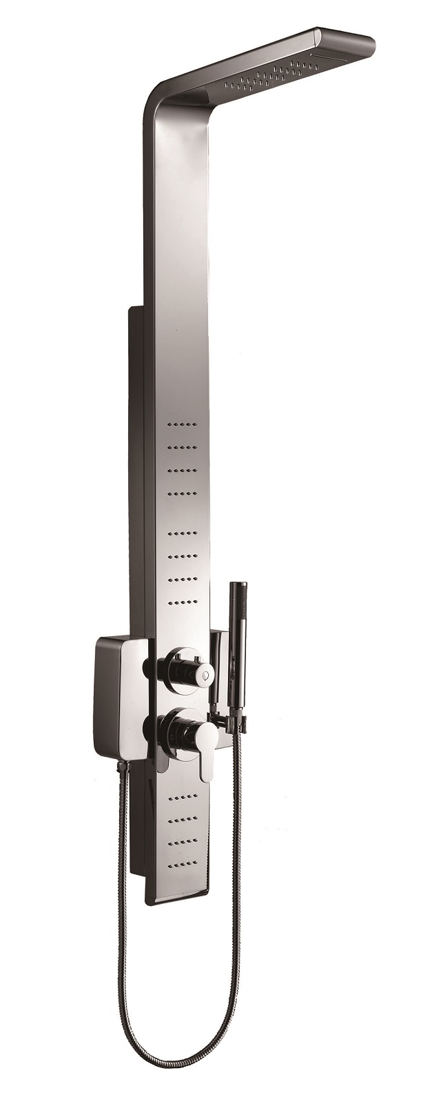 Ha miscelatore monocomando il pannello doccia idro inox Gloria di Iperceramica. È dotato di miscelatore monocomando, deviatore a 5 funzioni, soffione a cascata e soffione a pioggia, doccetta e 2 +1 getti idromassaggio. È in finitura inox spazzolato. Misura L 25,6 x H 140,3 cm. Prezzo 549,90 euro. www.iperceramica.it Ha miscelatore monocomando il pannello doccia idro inox Gloria di Iperceramica. È dotato di miscelatore monocomando, deviatore a 5 funzioni, soffione a cascata e soffione a pioggia, doccetta e 2 +1 getti idromassaggio. È in finitura inox spazzolato. Misura L 25,6 x H 140,3 cm. Prezzo 549,90 euro. www.iperceramica.it