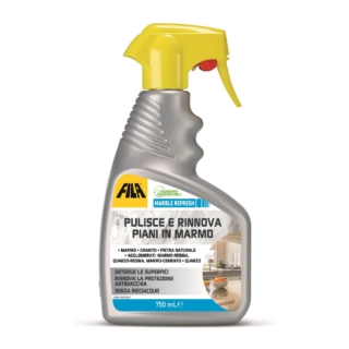 Marble Refresh di FILA Solutions pulisce e rinnova superfici in marmo, granito, pietra naturale, agglomerati, marmo-resina, quarzo, quarzo resina, marmo-cemento. Contiene ingredienti biodegradabili; può essere usato regolarmente per detergere le superfici e rafforzare il trattamento protettivo antimacchia. www.filasolutions.com Marble Refresh di FILA Solutions pulisce e rinnova superfici in marmo, granito, pietra naturale, agglomerati, marmo-resina, quarzo, quarzo resina, marmo-cemento. Contiene ingredienti biodegradabili; può essere usato regolarmente per detergere le superfici e rafforzare il trattamento protettivo antimacchia. www.filasolutions.com