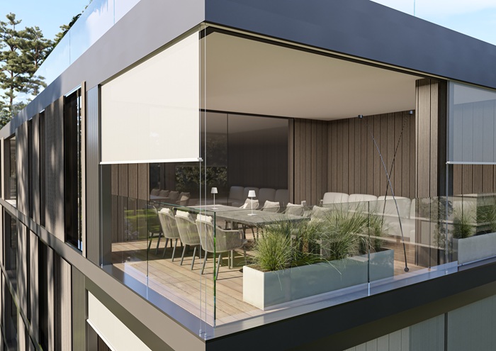 Screeny Hide di KE è un sistema di tende a rullo a cassonetto, con terminale e guide a scomparsa all’interno della parete, che risultano invisibili alla vista quando la tenda è completamente avvolta. La tenda è disponibile in diverse configurazioni: con sistema zip o cavetto, fissaggio a soffitto o autoportante e copre superfici fino a 450 cm di larghezza. Il sistema garantisce elevata stabilità e resistenza al vento. Può essere gestita con telecomando o smartphone tramite sistemi di automazione domestica e può avere un'alimentazione a batteria con pannelli solari. Può integrare luci a led dimmerabili. Diversi i tessuti disponibili. www.keoutdoordesign.com  Screeny Hide di KE è un sistema di tende a rullo a cassonetto, con terminale e guide a scomparsa all’interno della parete, che risultano invisibili alla vista quando la tenda è completamente avvolta. La tenda è disponibile in diverse configurazioni: con sistema zip o cavetto, fissaggio a soffitto o autoportante e copre superfici fino a 450 cm di larghezza. Il sistema garantisce elevata stabilità e resistenza al vento. Può essere gestita con telecomando o smartphone tramite sistemi di automazione domestica e può avere un'alimentazione a batteria con pannelli solari. Può integrare luci a led dimmerabili. Diversi i tessuti disponibili. www.keoutdoordesign.com