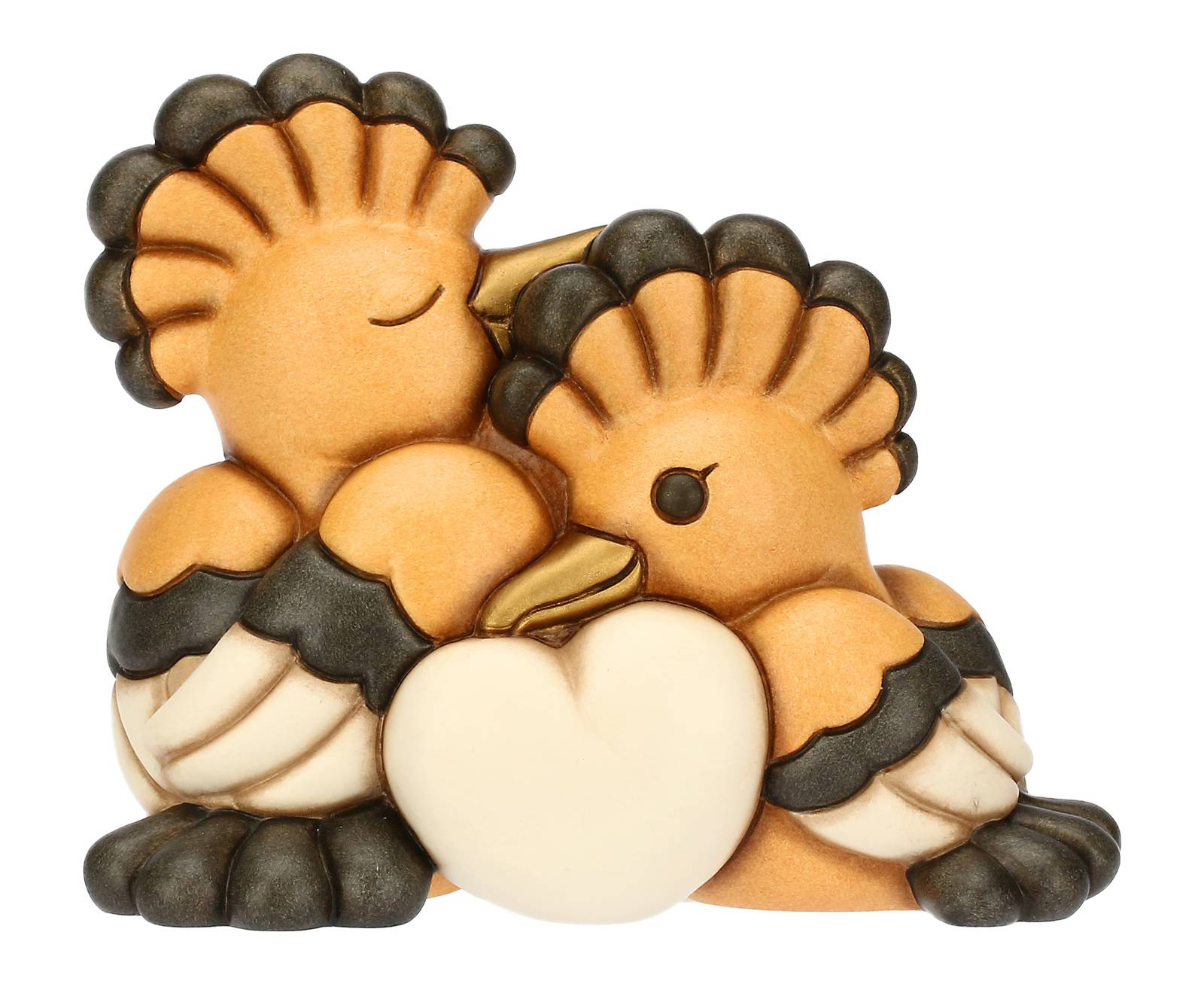 Coppia upupe in ceramica con cuore, grandi; con alte creste di piume e becchi a punta, sono così dolci abbracciati Coppia upupe in ceramica con cuore, grandi; con alte creste di piume e becchi a punta, sono così dolci abbracciati