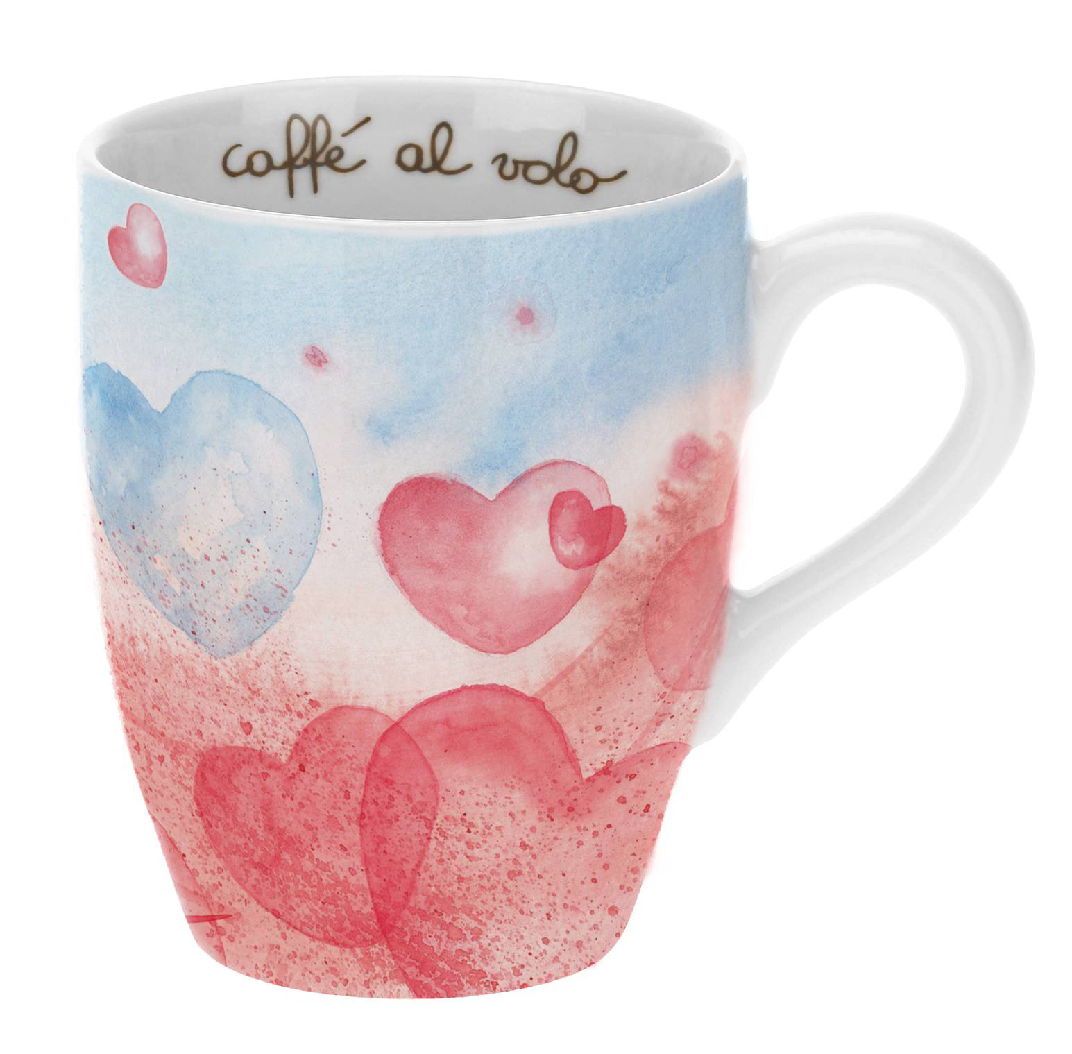 Mug in porcellana My Love; decorata con cuori di tante nuance di rosa e azzurro che si rincorrono Mug in porcellana My Love; decorata con cuori di tante nuance di rosa e azzurro che si rincorrono
