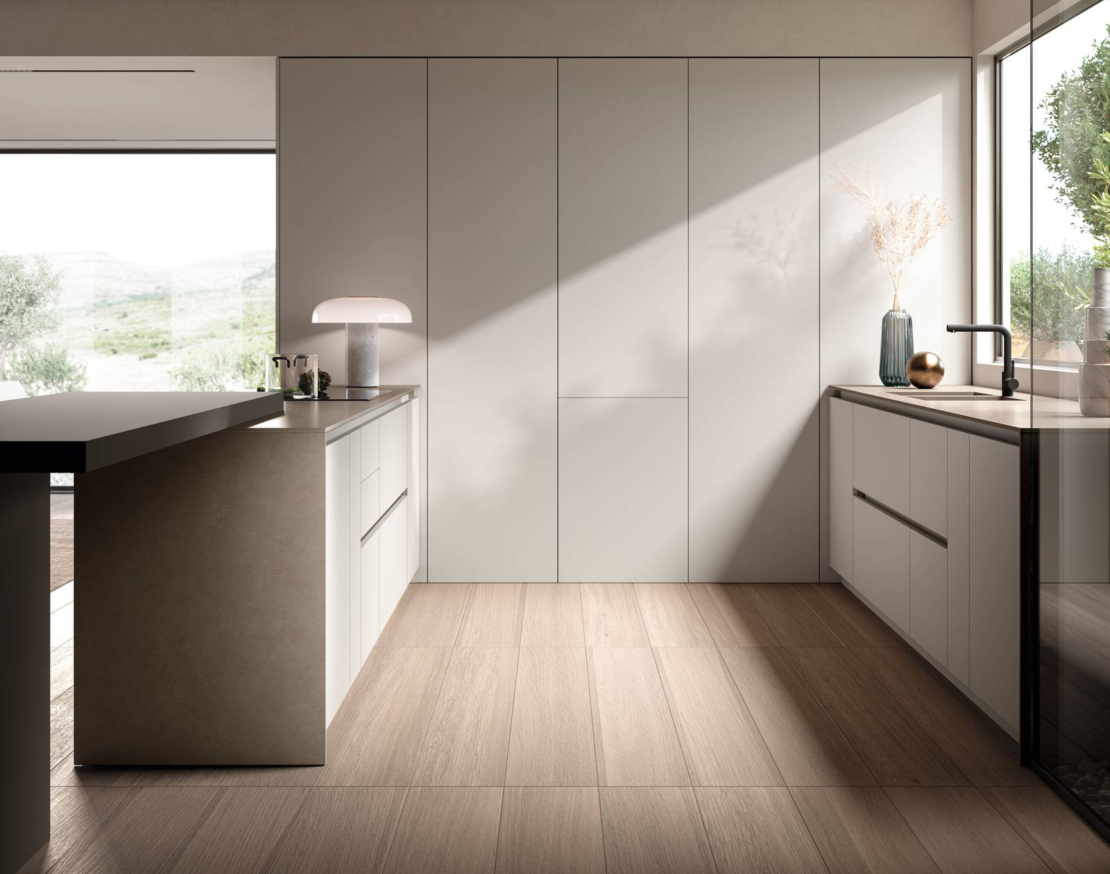 La cucina a U Origina di Febal Casa ha le ante Square, delle basi e delle colonne, in laccato opaco grigio città e il top in Neolith Pietra di luna silk. I due capienti armadi ripostiglio, dotati di illuminazione interna, integrano e nascondono due ampie aree dedicate alla dispensa e agli elettrodomestici.  Il piano snack è in Fenix Grigio Londra. Prezzo su richiesta. www.febalcasa.com La cucina a U Origina di Febal Casa ha le ante Square, delle basi e delle colonne, in laccato opaco grigio città e il top in Neolith Pietra di luna silk. I due capienti armadi ripostiglio, dotati di illuminazione interna, integrano e nascondono due ampie aree dedicate alla dispensa e agli elettrodomestici.  Il piano snack è in Fenix Grigio Londra. Prezzo su richiesta. www.febalcasa.com
