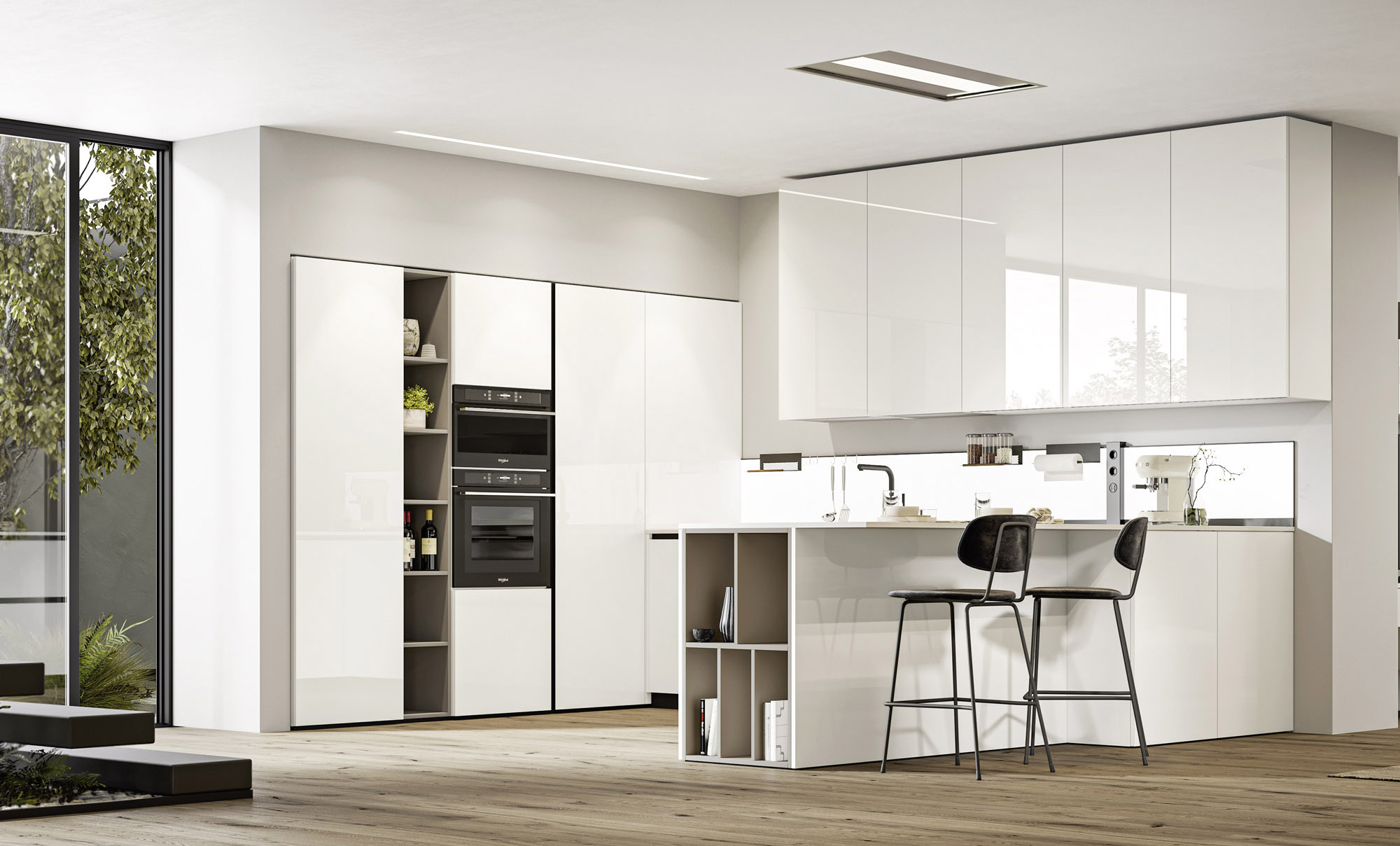 Si apre verso la zona giorno, grazie alla sua forma a U, la composizione Loft 2.2 Line di Arrex Le Cucine che ha le ante in laccato bianco lucido che rendono l'ambiente luminoso e elegante. I vani a giorno, presenti tra le colonne e nella base della penisola con piano snack, permettono di esporre oggetti e accessori. Un modulo base da 60 cm, prezzo a partire a 210 euro + IVA. www.arrex.it Si apre verso la zona giorno, grazie alla sua forma a U, la composizione Loft 2.2 Line di Arrex Le Cucine che ha le ante in laccato bianco lucido che rendono l'ambiente luminoso e elegante. I vani a giorno, presenti tra le colonne e nella base della penisola con piano snack, permettono di esporre oggetti e accessori. Un modulo base da 60 cm, prezzo a partire a 210 euro + IVA. www.arrex.it