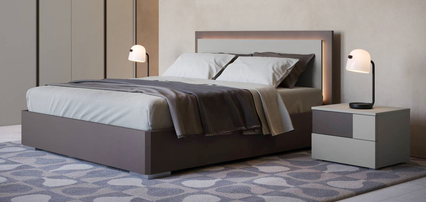 Compatto e facile da ambientare il letto Ledd di Giessegi in laccato opaco Fango e Brown: la forma essenziale e squadrata permette di abbinarlo ad arredamenti sia moderni sia retrò. La testata può essere retroilluminata con luci a Led; il piede può essere in tinta o trasparente. Misura L 171 x P 202 x H 102 cm. Prezzo 1.425 euro + Iva. www.giessegi.it Compatto e facile da ambientare il letto Ledd di Giessegi in laccato opaco Fango e Brown: la forma essenziale e squadrata permette di abbinarlo ad arredamenti sia moderni sia retrò. La testata può essere retroilluminata con luci a Led; il piede può essere in tinta o trasparente. Misura L 171 x P 202 x H 102 cm. Prezzo 1.425 euro + Iva. www.giessegi.it