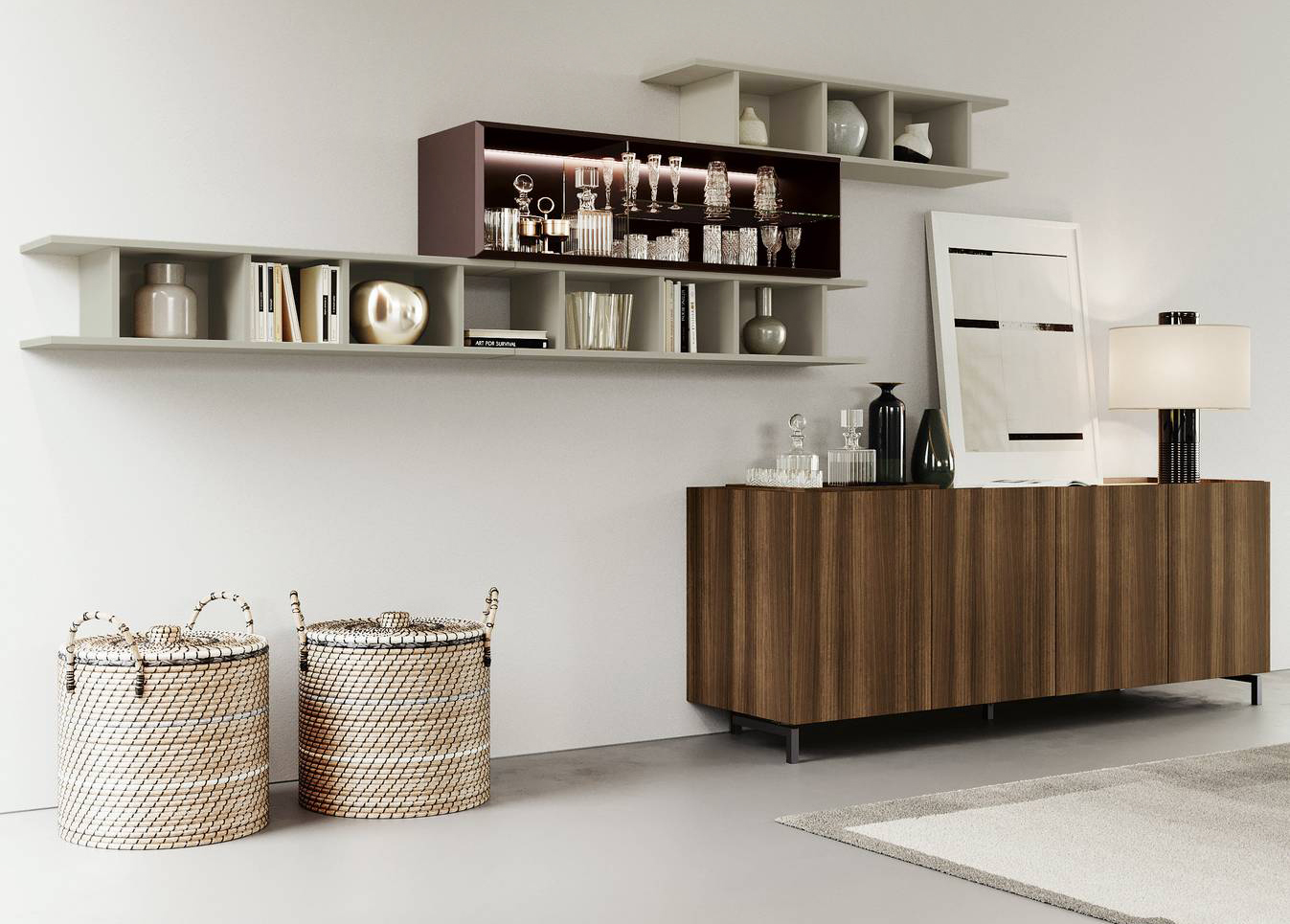 Ha le ante decorate da una scenografica venatura la madia Leaf di Febal Casa in nobilitato Eucalipto; il top in Nobilitato Calacatta dà vita ad un raffinato contrasto. Misura L 200 x P 54 x H 75 cm. Prezzo su richiesta. www.febalcasa.com