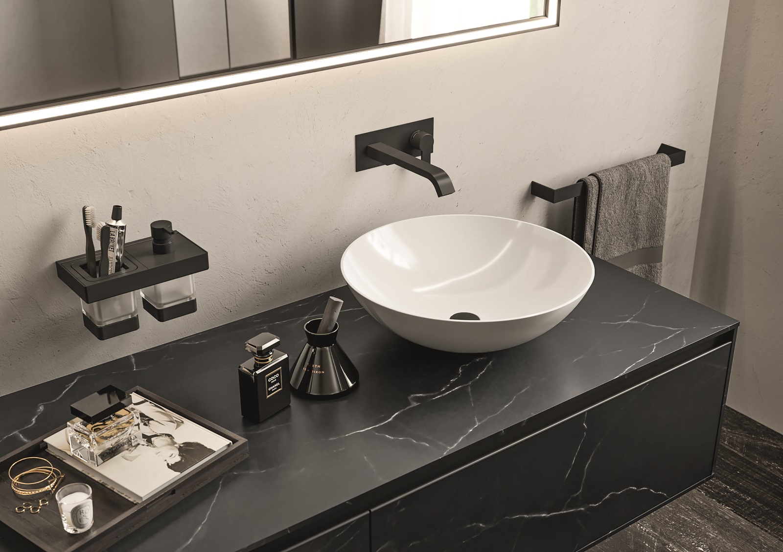 Il mobile componibile Corretto Push di Inda ha sistema di apertura push-open e cassetto interno. Top, vestizione e frontali sono nella finitura Nero Agadez gres opaco. La base portalavabo misura da 60 a 120 x P da 50 a 54 x H da 32 a 54 cm. Prezzo su richiesta. www.inda.net Il mobile componibile Corretto Push di Inda ha sistema di apertura push-open e cassetto interno. Top, vestizione e frontali sono nella finitura Nero Agadez gres opaco. La base portalavabo misura da 60 a 120 x P da 50 a 54 x H da 32 a 54 cm. Prezzo su richiesta. www.inda.net