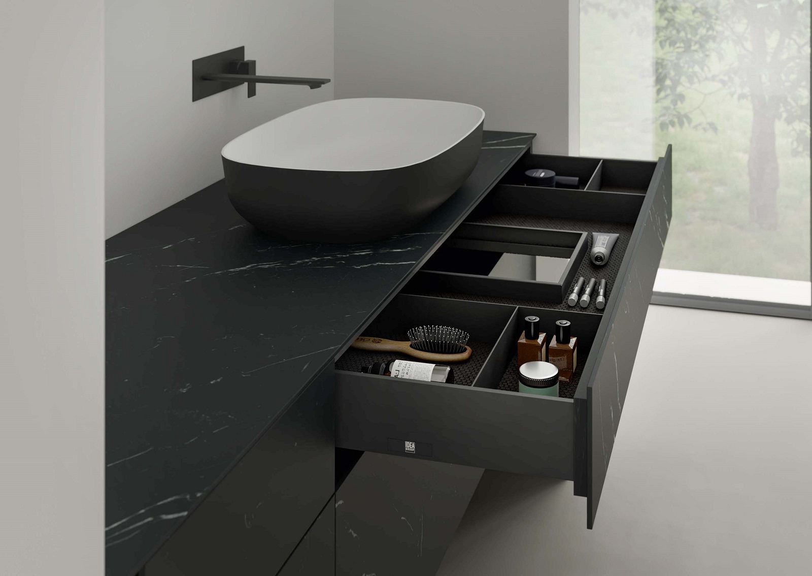 Si caratterizza per una geometria essenziale la base lavabo sospesa della collezione Dogma di Ideagroup in foto con finitura tattile Gres Marquina opaco. Misura L 160 x P 50 x H 51 cm. Prezzo su richiesta.  www.ideagroup.it Si caratterizza per una geometria essenziale la base lavabo sospesa della collezione Dogma di Ideagroup in foto con finitura tattile Gres Marquina opaco. Misura L 160 x P 50 x H 51 cm. Prezzo su richiesta.  www.ideagroup.it
