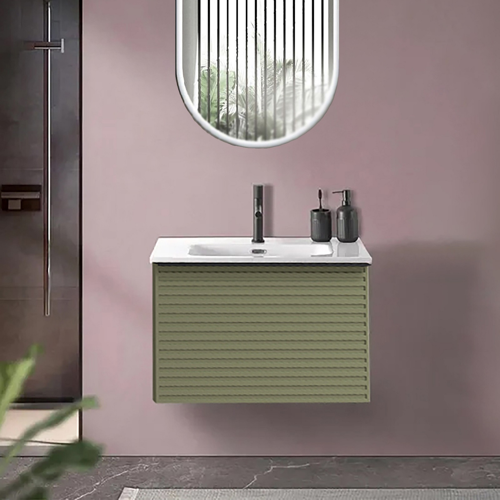 È colore verde salvia il mobile sottolavabo sospeso Pixel di Leroy Merlin con un cassetto e lavabo da incasso. Misura L 60 x P 45,5 x H 40 cm. Prezzo 513 euro. www.leroymerlin.it È colore verde salvia il mobile sottolavabo sospeso Pixel di Leroy Merlin con un cassetto e lavabo da incasso. Misura L 60 x P 45,5 x H 40 cm. Prezzo 513 euro. www.leroymerlin.it
