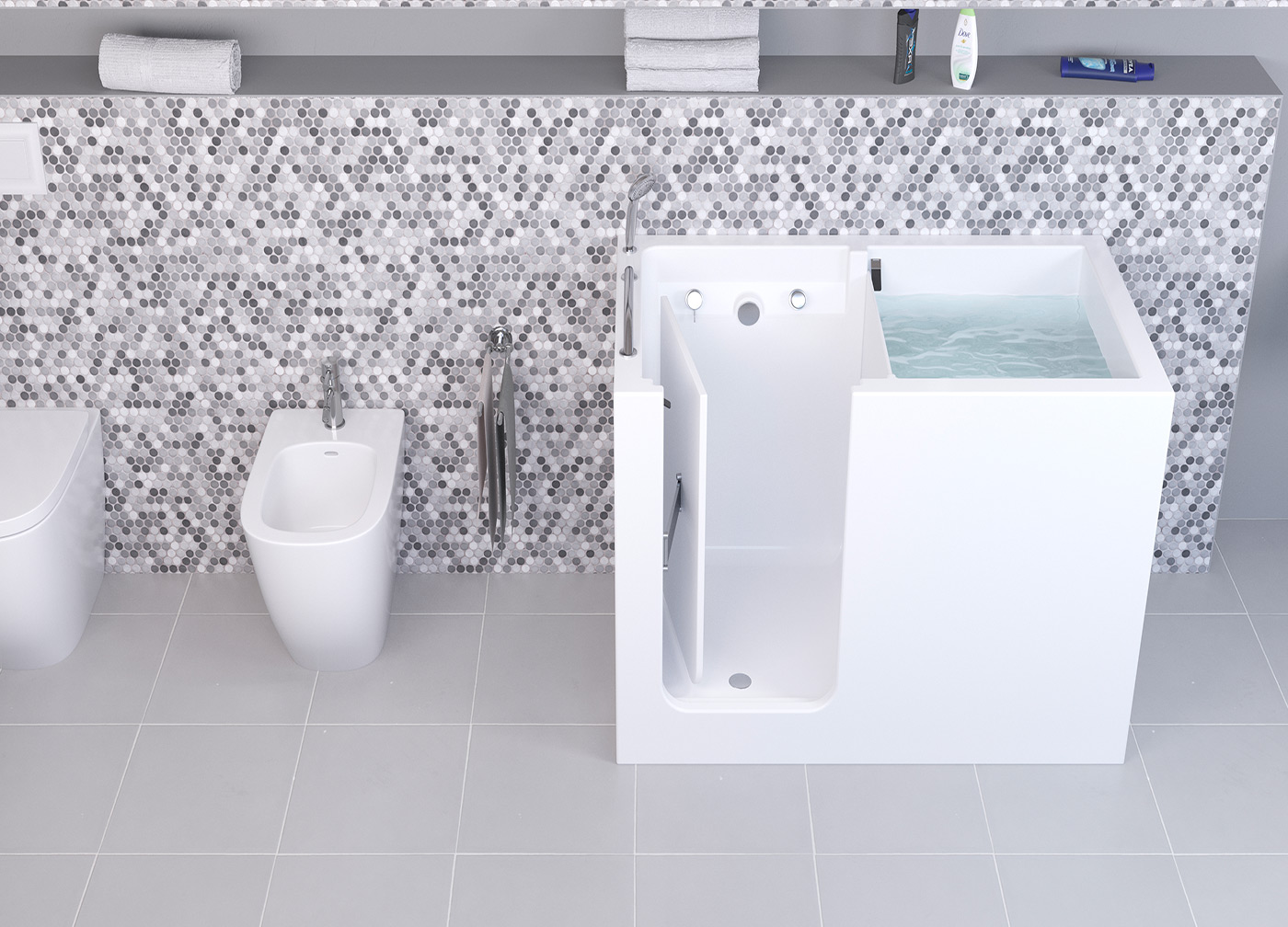 La vasca con sportello Small di Busco è dotata di una paratia mobile che divide la vasca in due parti. La prima è destinata al riempimento, mentre l’altra rimane vuota per poter entrare senza stare al freddo. Basta abbassare la paratia perché l’acqua riempia la vasca con lo sportello. Ha comoda seduta ergonomica ed è disponibile in più misure a partire da L 100 x P 70 cm. Prezzo, Iva esclusa, a partire da 2.500 euro. www.busco.it La vasca con sportello Small di Busco è dotata di una paratia mobile che divide la vasca in due parti. La prima è destinata al riempimento, mentre l’altra rimane vuota per poter entrare senza stare al freddo. Basta abbassare la paratia perché l’acqua riempia la vasca con lo sportello. Ha comoda seduta ergonomica ed è disponibile in più misure a partire da L 100 x P 70 cm. Prezzo, Iva esclusa, a partire da 2.500 euro. www.busco.it