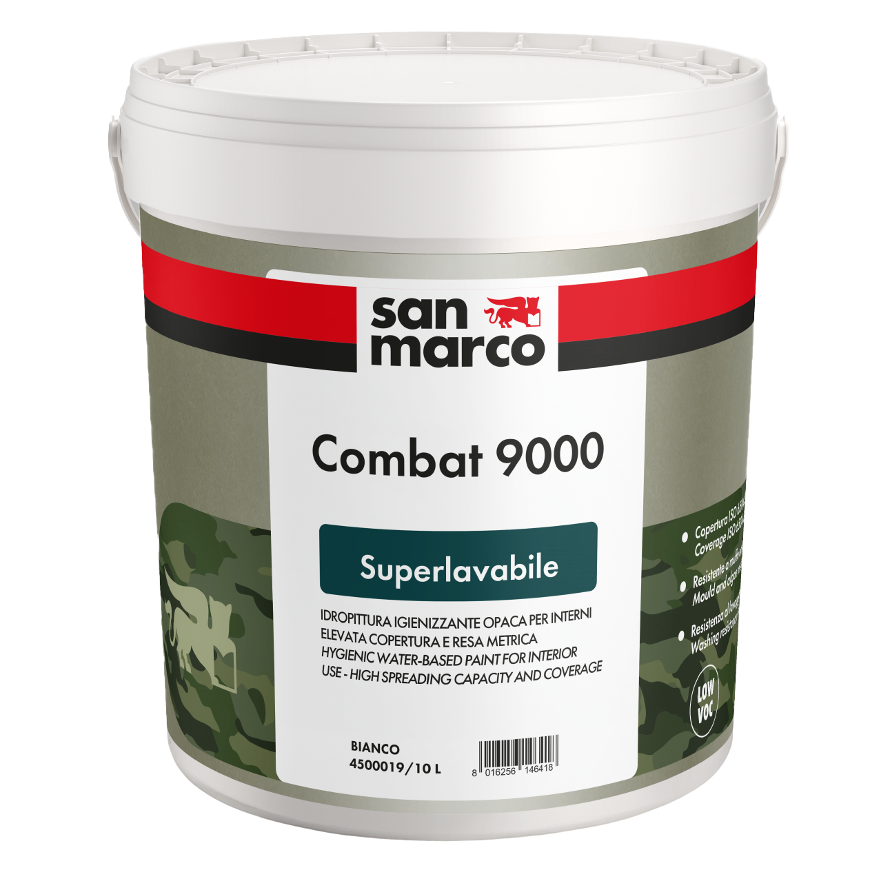 Combat 9000 è un’idropittura superlavabile che può essere declinata anche nelle tinte più intense, conferendo carattere a ogni stanza. La sua tecnologia formulativa a base di resina etilenica, a odore e VOC contenuti, offre svariati vantaggi, tra cui spiccano un’ottima copertura e una resistenza superiore all'abrasione a umido. www.san-marco.com Combat 9000 è un’idropittura superlavabile che può essere declinata anche nelle tinte più intense, conferendo carattere a ogni stanza. La sua tecnologia formulativa a base di resina etilenica, a odore e VOC contenuti, offre svariati vantaggi, tra cui spiccano un’ottima copertura e una resistenza superiore all'abrasione a umido. www.san-marco.com
