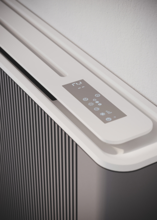 Pannello comandi di un ventilconvettore Cordivari Design Run, colore grigio.