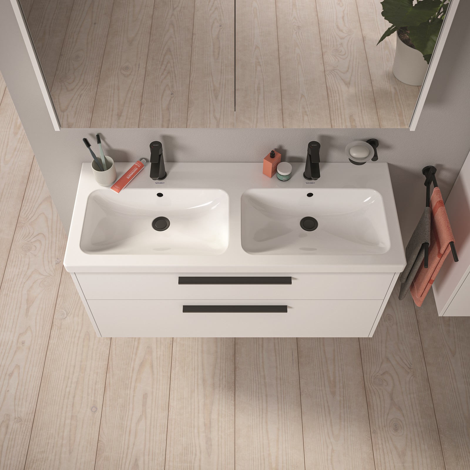 È in ceramica il lavabo consolle doppio della serie D-Code di Duravit con vasche rettangolari e troppopieno. Misura L 120 x P 48 cm. Prezzo 341 euro. www.duravit.it È in ceramica il lavabo consolle doppio della serie D-Code di Duravit con vasche rettangolari e troppopieno. Misura L 120 x P 48 cm. Prezzo 341 euro. www.duravit.it