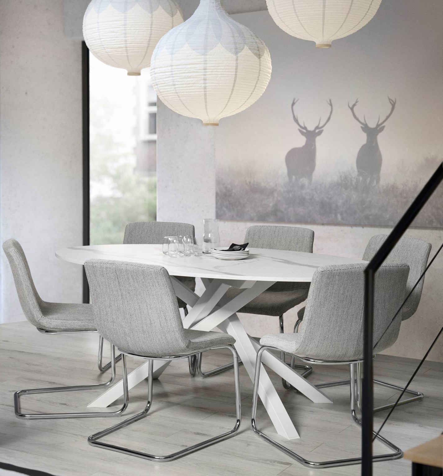 Raffinato il tavolo Mariedamm di Ikea Italia grazie al piano ovale effetto marmo bianco con venature grigie e alle gambe incrociate in acciaio con rivestimento a polvere epossidico bianco. Il piano ovale è realizzato in lamina di melammina. Misura L 180 x P 100 x H 75 cm. Prezzo 299 euro. www.ikea.com Raffinato il tavolo Mariedamm di Ikea Italia grazie al piano ovale effetto marmo bianco con venature grigie e alle gambe incrociate in acciaio con rivestimento a polvere epossidico bianco. Il piano ovale è realizzato in lamina di melammina. Misura L 180 x P 100 x H 75 cm. Prezzo 299 euro. www.ikea.com