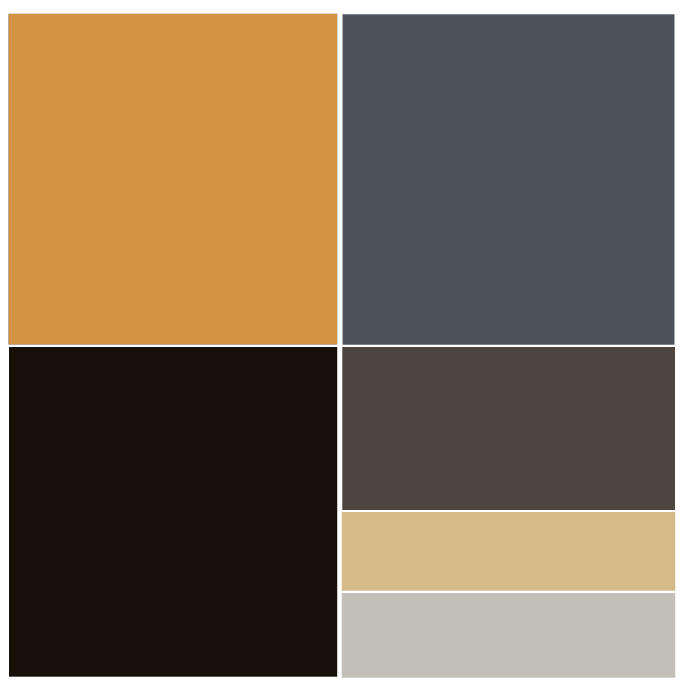 Abbinamento color ocra con blu navy nero grigio scuro giallo chiaro e grigio chiaro