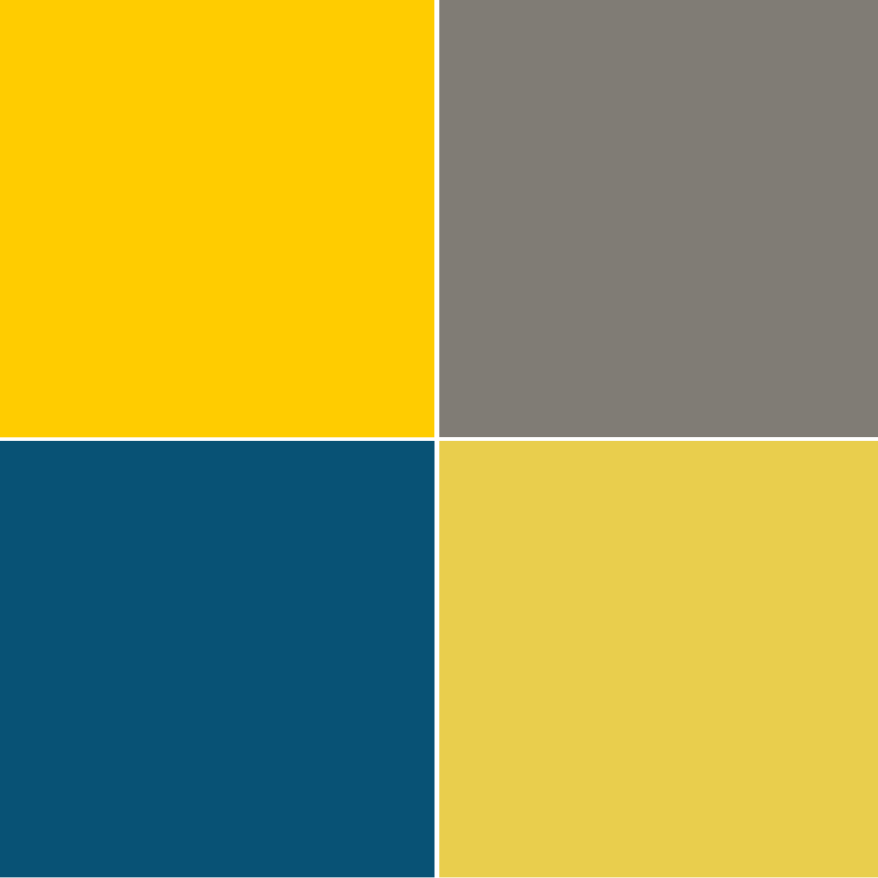 Abbinamento giallo sole con grigio, blu e giallo zafferano chiaro