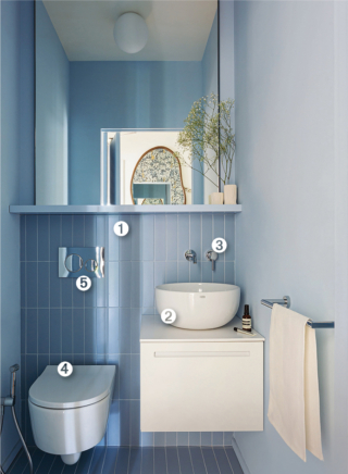 Bagno Progetto Nomade Architettura e Interior Design. Foto Simone Furiosi. ➊ Piastrelle in gres serie Polvere di CE.SI. Ceramica di Sirone. www.cesiceramica.it
➋ Lavabo Shui di Ceramica Cielo
(www.ceramicacielo.it) su mobile Sky di Arbi Arredobagno. www.arbiarredobagno.it
➌ Rubinetto Bambù di Bellosta Rubinetterie. www.bellostarubinetterie.com ➍ Vaso Mini Link di Ceramica Flaminia. www.ceramicaflaminia.it ➎ Placca wc Sigma 20 Round di Geberit. www.geberit.it Bagno Progetto Nomade Architettura e Interior Design. Foto Simone Furiosi. ➊ Piastrelle in gres serie Polvere di CE.SI. Ceramica di Sirone. www.cesiceramica.it
➋ Lavabo Shui di Ceramica Cielo
(www.ceramicacielo.it) su mobile Sky di Arbi Arredobagno. www.arbiarredobagno.it
➌ Rubinetto Bambù di Bellosta Rubinetterie. www.bellostarubinetterie.com ➍ Vaso Mini Link di Ceramica Flaminia. www.ceramicaflaminia.it ➎ Placca wc Sigma 20 Round di Geberit. www.geberit.it