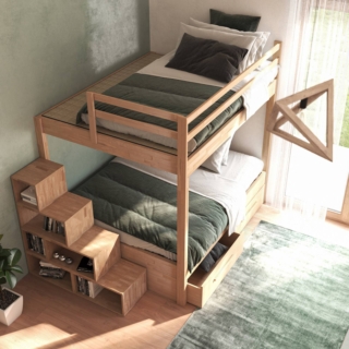 Casa su Albero, letto a castello matrimoniale con cassettoni e scala a cubi Casa su Albero, letto a castello matrimoniale con cassettoni e scala a cubi