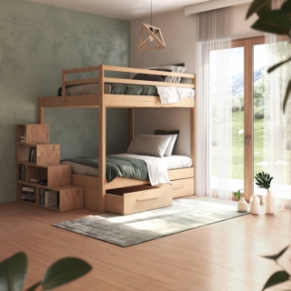 Casa su Albero, letto a castello matrimoniale con cassettoni e scala a cubi Casa su Albero, letto a castello matrimoniale con cassettoni e scala a cubi