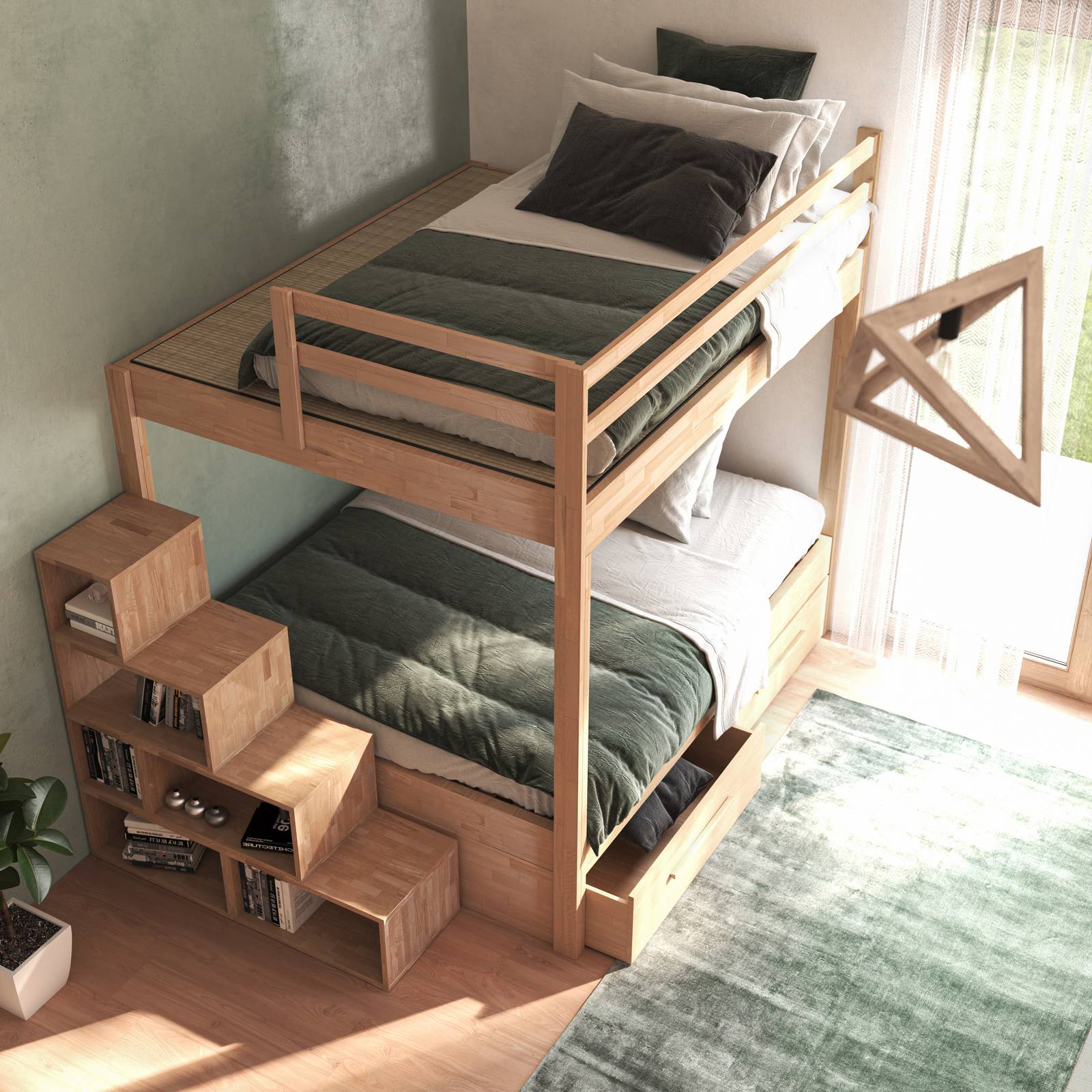 Casa su Albero, letto a castello matrimoniale con cassettoni e scala a cubi Casa su Albero, letto a castello matrimoniale con cassettoni e scala a cubi