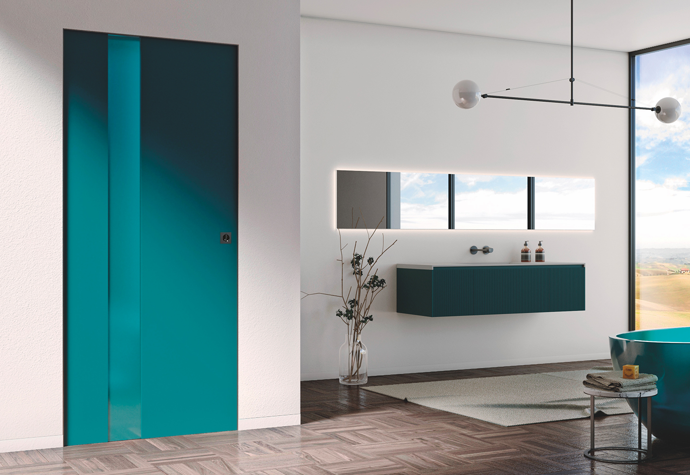 Le porte scorrevoli Dierre sono disponibili anche in versione filomuro, senza stipiti e cornici, per una perfetta integrazione nella parete