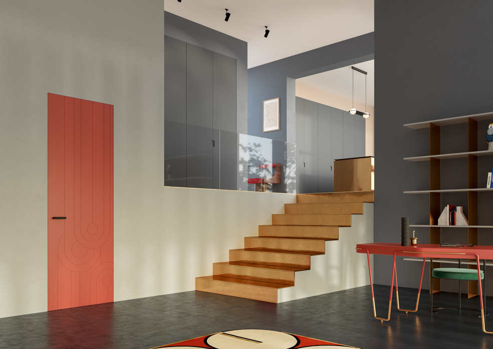 Yncisa70, il nuovo modello della collezione Zero di FerreroLegno qui proposto nella nuova finitura ecosostenibile ULTRAopaco Corallo Light con telaio A_Filo e nuova maniglia Pure. Dimensioni: cm 80 x 210 cm. Telaio: 10 cm.