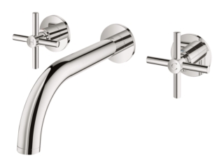 Ha maniglie a croce la batteria a 3 fori per lavabo da parete Atrio di Grohe con finitura cromo. È dotata di tecnologia GROHE Water Saving per il risparmio idrico. La sporgenza è di 18 cm. Prezzo 952,21 euro. www.grohe.it Ha maniglie a croce la batteria a 3 fori per lavabo da parete Atrio di Grohe con finitura cromo. È dotata di tecnologia GROHE Water Saving per il risparmio idrico. La sporgenza è di 18 cm. Prezzo 952,21 euro. www.grohe.it