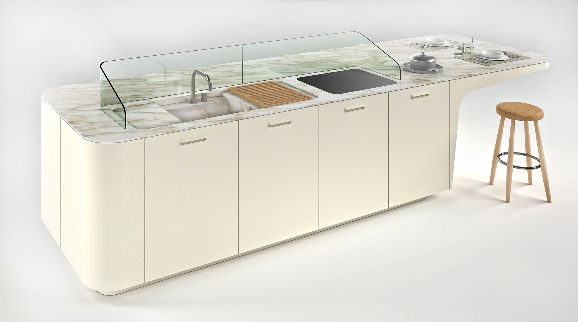 Un nuovo concept per la cucina Sign di Ernestomeda che viene presentata con un design rinnovato e dettagli inediti, mantenendo invariata la sua funzionalità sottolineata dalla presenza del tavolo snack che si protende come un'ala. Le curve morbide e avvolgenti, ispirate agli Anni Settanta, e l'uso di materiali riciclabili, come il vetro curvato a caldo per la realizzazione dell'alzatina divisoria e l’agglomerato lapideo a tutto spessore utilizzato per il top, caratterizzano la nuova versione Sign Round. https://www.ernestomeda.com/it - Fuorisalone, Showroom Ernestomeda Milano – Via Larga 9, Milano.