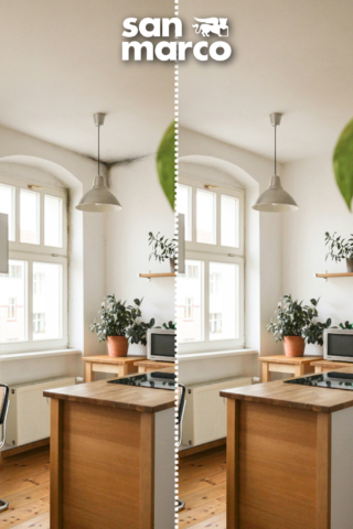 Esempio di cucina prima e dopo l'uso di prodotti antimuffa San Marco Esempio di cucina prima e dopo l'uso di prodotti antimuffa San Marco