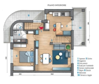 Piantina con penisola e tavolo collegati.
