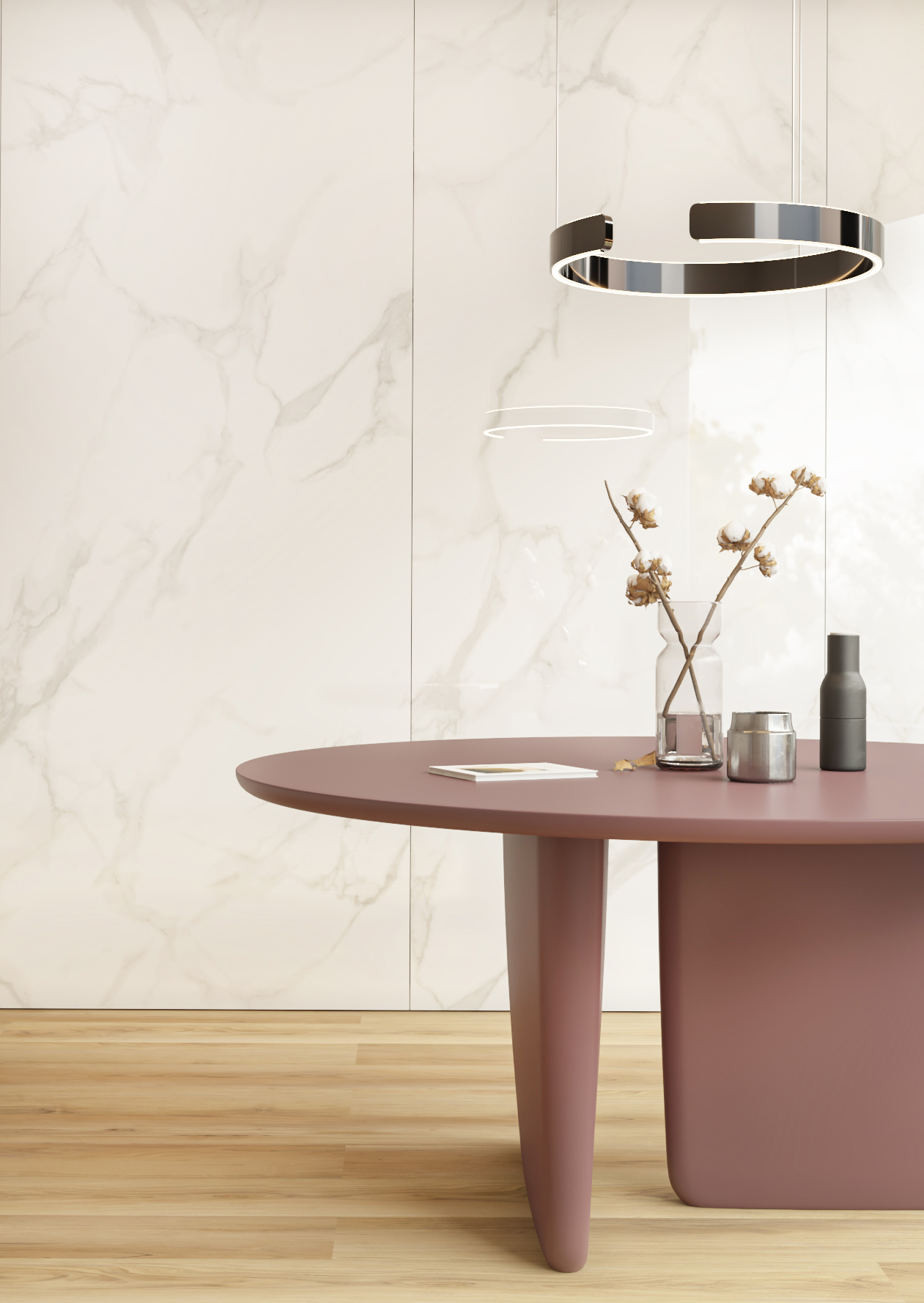 Fanno parte della linea Clap!WALL Panels di Déco i rivestimenti verticali per indoor effetto marmo, con finiture Matte o Glossy,  caratterizzati da dimensioni maxi (1100 x 2800 mm) in grado di dare vita a superfici verticali ampie e uniformi esteticamente. Sono realizzati con l'innovativo e performante mix di pietra e polimeri riciclati, con uno spessore ridotto (soli 4 mm). https://www.decodecking.it - Fuorisalone, Décoroom – Via Goito 3, Milano.