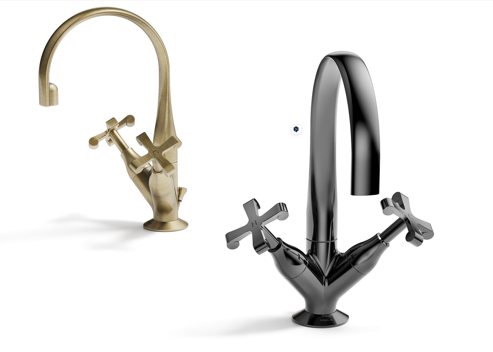 Il rubinetto monocomando con manopole della collezione Carlos Primero CP21 8/1 CR di Nobili ha bocca girevole. È alto 27 cm. Prezzo su richiesta. www.nobili.it