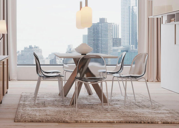 Trovano posto nella cucina aperta sul living le sedie Slide della Collezione Living Day By Day di Giessegi. Il basamento in metallo, disponibile nei colori Bianco, Nero e Tortora, sorregge la seduta in policarbonato nelle varianti Trasparente, Timo, Grigio Fumè e Zafferano. Misurano L 49 x P 51 x H 84 cm. Prezzo 385 euro + IVA cad. https://www.giessegi.it