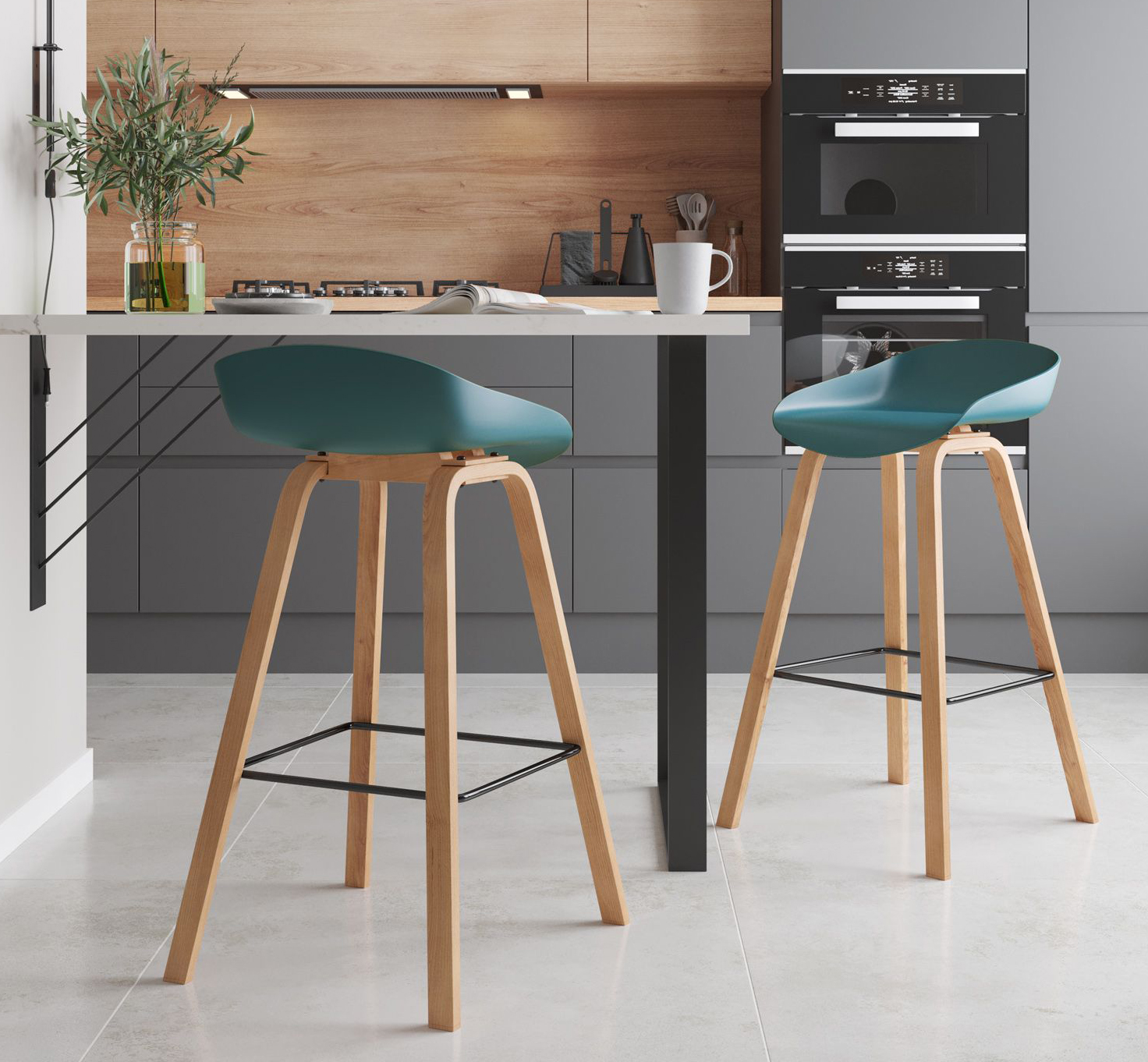 Hanno una seduta ergonomica realizzata in polipropilene blu petrolio gli sgabelli alti per la cucina Alborg di Deghi. Le gambe sono realizzate in metallo effetto legno chiaro. Misurano L 49 x P 52,5 x H 75 cm. Prezzo 138 euro (per il set da 2 pezzi). www.deghi.it Hanno una seduta ergonomica realizzata in polipropilene blu petrolio gli sgabelli alti per la cucina Alborg di Deghi. Le gambe sono realizzate in metallo effetto legno chiaro. Misurano L 49 x P 52,5 x H 75 cm. Prezzo 138 euro (per il set da 2 pezzi). www.deghi.it