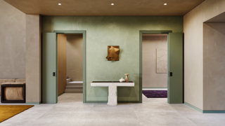 Nell’immagine la nuova porta pieghevole FOLD di FerreroLegno, elegante soluzione salvaspazio qui proposta nella finitura ULTRAopaco Laguna con apertura a 180° Nell’immagine la nuova porta pieghevole FOLD di FerreroLegno, elegante soluzione salvaspazio qui proposta nella finitura ULTRAopaco Laguna con apertura a 180°