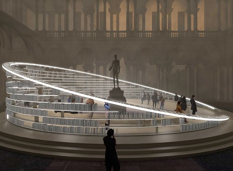 Library of light di Es Devlin nel Cortile d’Onore della Pinacoteca di Brera