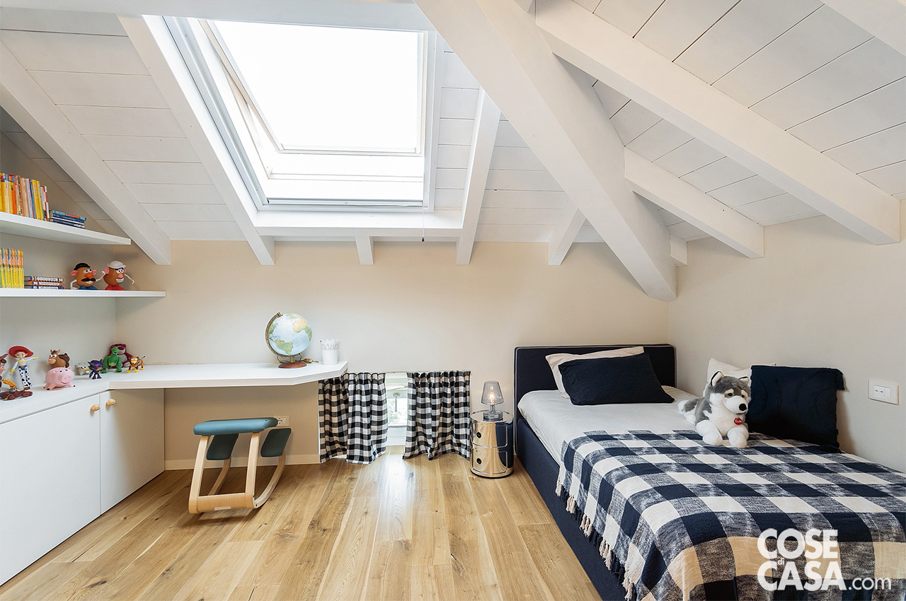 cameretta con letto e scrivania