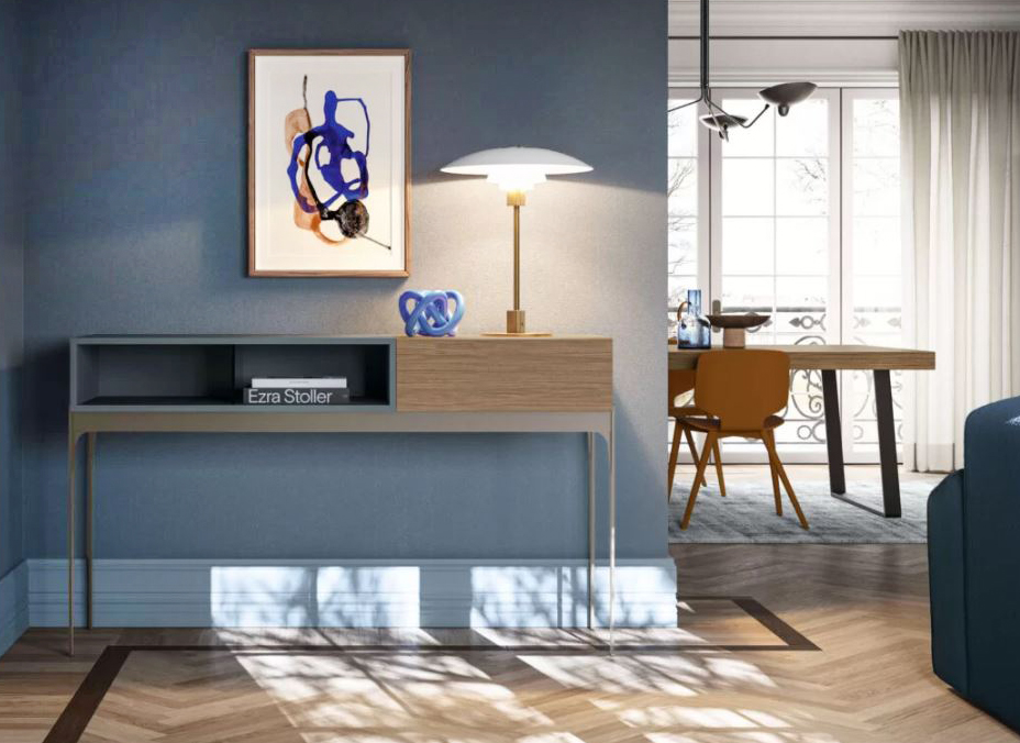 Trova posto con facilità la consolle Vano a Giorno di Santalucia Mobili: è caratterizzata da una linea essenziale ed elegante. La struttura in laccato ospita un cassetto effetto legno e poggia su quattro sottili gambe in metallo. Misura L 154,8 x P 49,2 x H 90,7 cm. Prezzo su richiesta. https://santaluciamobili.it