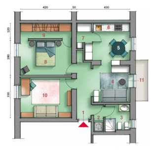 1 Ingresso
2 Antibagno lavanderia
3 Bagno
4 Soggiorno
5 Zona pranzo
6 Cucina
7 Dispensa
8 Camera matrimoniale
9 Cabina armadio
10 Studio
11 Balcone 1 Ingresso
2 Antibagno lavanderia
3 Bagno
4 Soggiorno
5 Zona pranzo
6 Cucina
7 Dispensa
8 Camera matrimoniale
9 Cabina armadio
10 Studio
11 Balcone