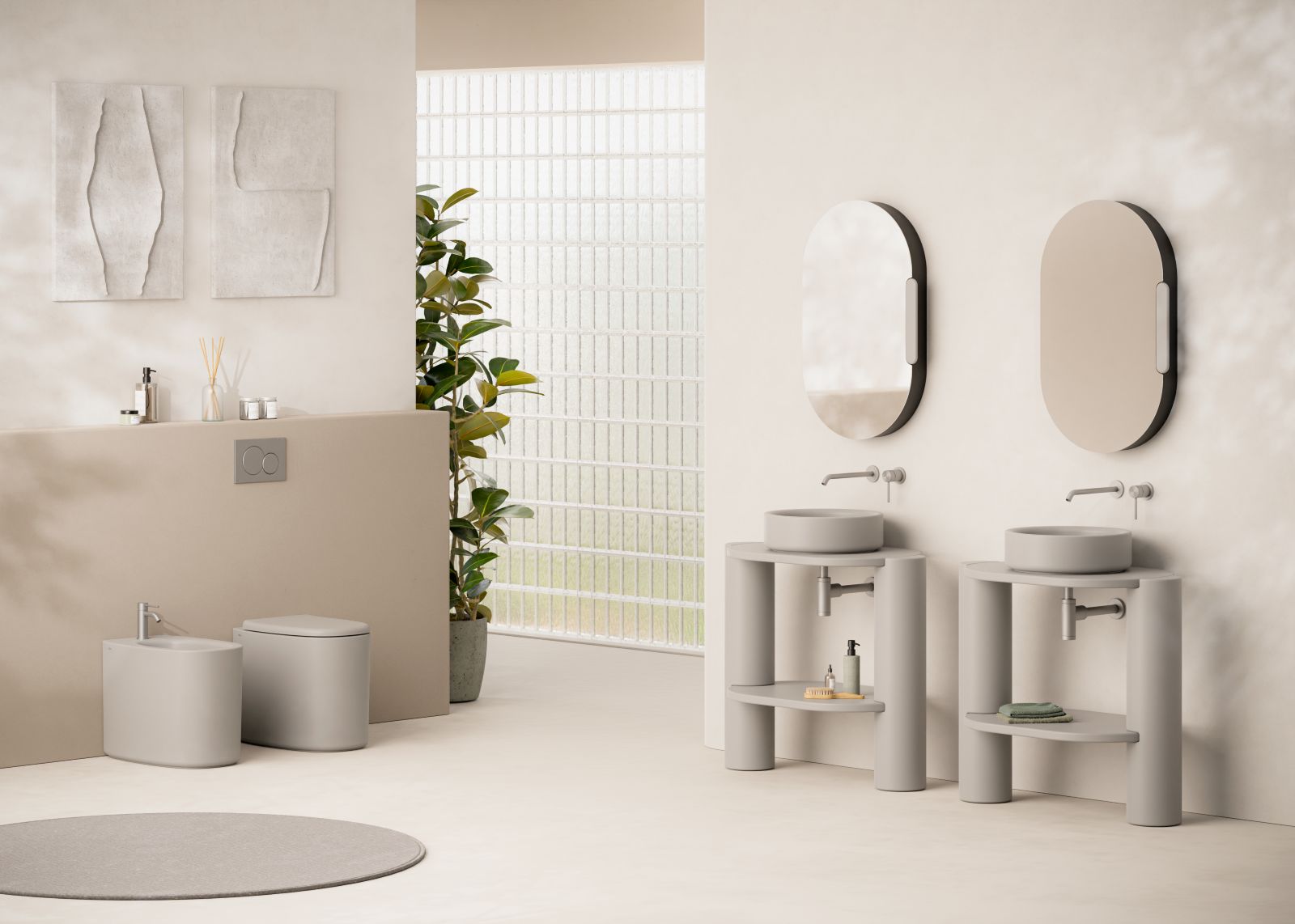 I sanitari a terra in ceramica della collezione Idilla di Alice sono caratterizzati dalla tecnologia aliflush+, il sistema di scarico a vortice che produce un potente vortice capace di garantire una pulizia efficace. Hanno linee morbide e bordi consistenti dal forte impatto materico. Nell’immagine hanno finitura Grigio matt. Misurano, cadauno, L 35 x P 55 x H 42 cm. Prezzo su richiesta. www.aliceceramica.com I sanitari a terra in ceramica della collezione Idilla di Alice sono caratterizzati dalla tecnologia aliflush+, il sistema di scarico a vortice che produce un potente vortice capace di garantire una pulizia efficace. Hanno linee morbide e bordi consistenti dal forte impatto materico. Nell’immagine hanno finitura Grigio matt. Misurano, cadauno, L 35 x P 55 x H 42 cm. Prezzo su richiesta. www.aliceceramica.com