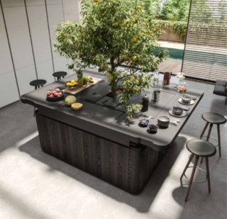 Il centro strutturale e simbolico della cucina Oasi di Aran Cucine è un albero da frutto. In questo modello, progettato dall'architetto Stefano Boeri, tutte le fasi di lavorazione del cibo - conservazione, lavaggio, preparazione, cottura, servizio, consumo, riciclo – si svolgono intorno su un unico blocco multifunzione, che all'occorrenza diventa anche tavolo da pranzo grazie ad un meccanismo che permette lo scorrimento di due “ali” sui due lati simmetrici del blocco cucina, che diventano così un comodo tavolo. www.arancucine.it Il centro strutturale e simbolico della cucina Oasi di Aran Cucine è un albero da frutto. In questo modello, progettato dall'architetto Stefano Boeri, tutte le fasi di lavorazione del cibo - conservazione, lavaggio, preparazione, cottura, servizio, consumo, riciclo – si svolgono intorno su un unico blocco multifunzione, che all'occorrenza diventa anche tavolo da pranzo grazie ad un meccanismo che permette lo scorrimento di due “ali” sui due lati simmetrici del blocco cucina, che diventano così un comodo tavolo. www.arancucine.it