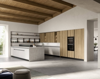 Cucina a golfo con due basi ad angolo, modello Cloe di Arredo3. Cucina a golfo con due basi ad angolo, modello Cloe di Arredo3.