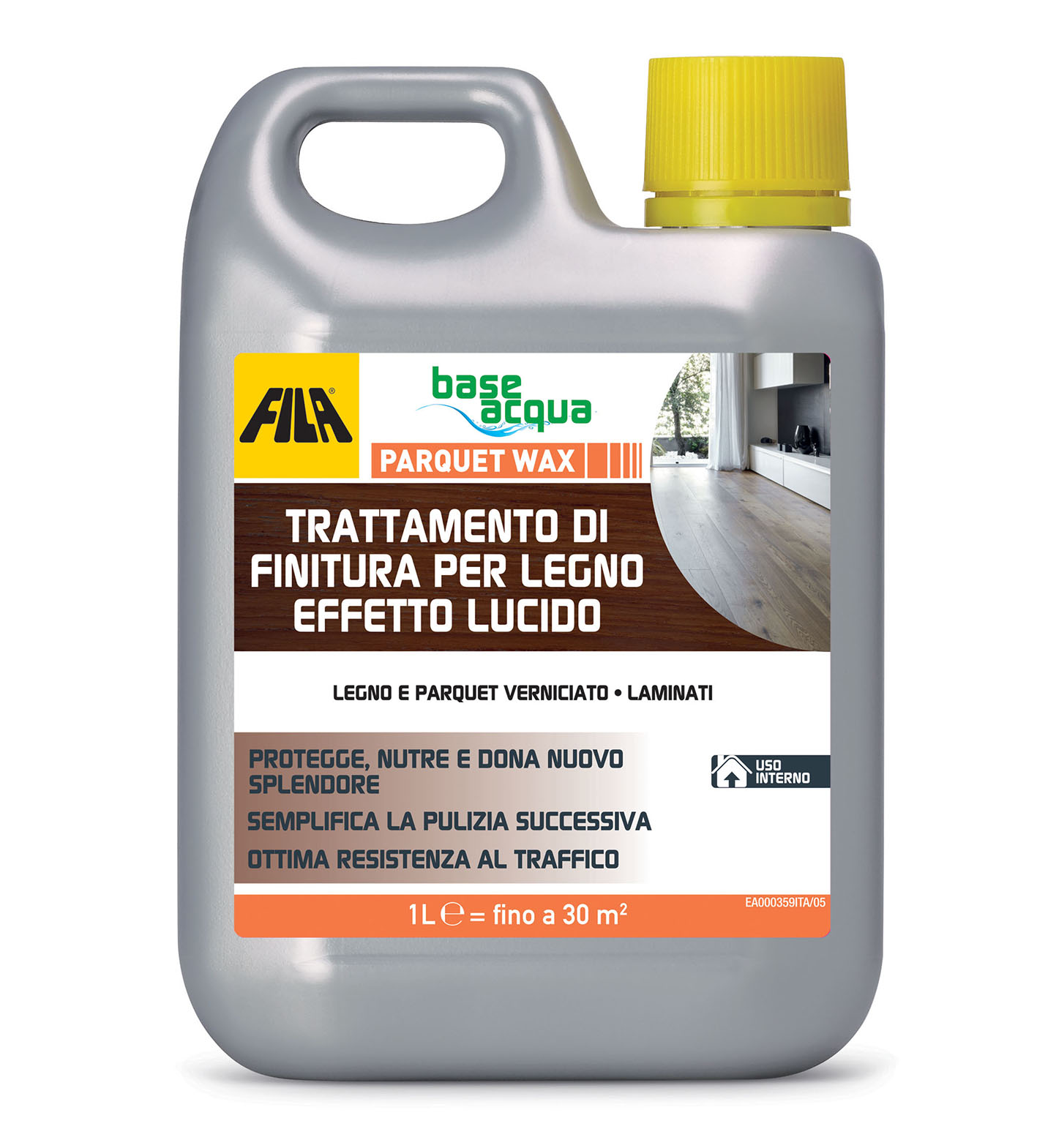 Può essere usata sia pura che diluita• Ha un buon grado di autolucido• Ha un’ottima resistenza all’usura e al trafficoA cosa serve: protegge e allunga la vita ai pavimenti in parquetverniciato, prefinito e superfici viniliche• Ripristina la protezione originaria quando comincia adar segni di usura• Genera un sottile strato protettivo• È repellente a sporco e polvere• Semplifica la manutenzioneCome si usa: Diluizione: puro o diluito (200-400 ml nel secchio dilavaggio) a seconda del grado di usura del pavimento.Stendere il prodotto con un panno morbido e quindiattendere tra i 30 ed i 60 minuti prima di trafficare ilpavimento. Il prodotto è autolucidante ma può esserelucidato se si desidera una maggiore brillantezza. Può essere usata sia pura che diluita• Ha un buon grado di autolucido• Ha un’ottima resistenza all’usura e al trafficoA cosa serve: protegge e allunga la vita ai pavimenti in parquetverniciato, prefinito e superfici viniliche• Ripristina la protezione originaria quando comincia adar segni di usura• Genera un sottile strato protettivo• È repellente a sporco e polvere• Semplifica la manutenzioneCome si usa: Diluizione: puro o diluito (200-400 ml nel secchio dilavaggio) a seconda del grado di usura del pavimento.Stendere il prodotto con un panno morbido e quindiattendere tra i 30 ed i 60 minuti prima di trafficare ilpavimento. Il prodotto è autolucidante ma può esserelucidato se si desidera una maggiore brillantezza.