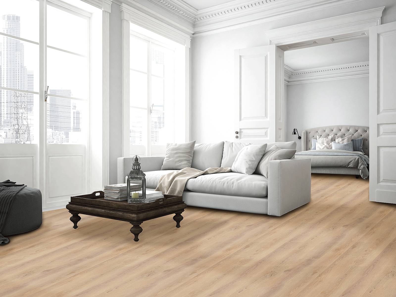 Admirinda, in vendita
da OBI, ha superficie effetto rovere ed è resistente all’umidità, anche ai bordi. Si posa a incastro, ha isolamento acustico anticalpestio ed è compatibile con il riscaldamento a pavimento. Misura 121,9 x 17,8 cm, con spessore 5 mm. Costa 19,95 euro al mq. www.obi-italia.it