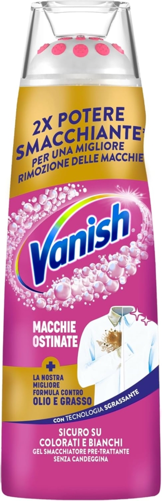 Per pretrattare le macchie difficili c’è Vanish Gel Smacchiante, che contiene la doppia quantità di tensioattivi vs Vanish Oxy Action Spray. Ideale contro olio e grasso, quindi macchie di sugo e unto, il flacone è dotato di gommini che aiutano a togliere la macchia senza strofinare. Prezzo: 2,79 euro su amazon.it Per pretrattare le macchie difficili c’è Vanish Gel Smacchiante, che contiene la doppia quantità di tensioattivi vs Vanish Oxy Action Spray. Ideale contro olio e grasso, quindi macchie di sugo e unto, il flacone è dotato di gommini che aiutano a togliere la macchia senza strofinare. Prezzo: 2,79 euro su amazon.it