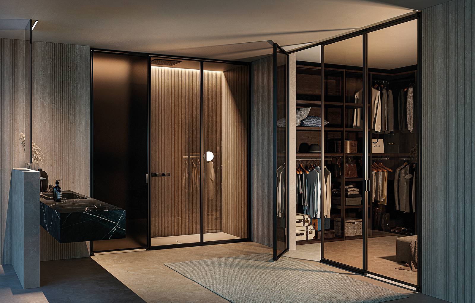 Vismaravetro Suite 07
Cristallo: Securplus Bronzo / Bronzo satinato
Profili: Metal Gun Vismaravetro Suite 07
Cristallo: Securplus Bronzo / Bronzo satinato
Profili: Metal Gun