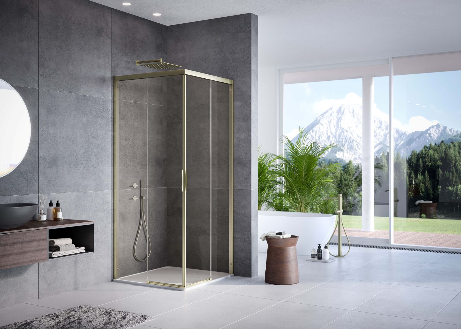 La cabina doccia della linea natura 4000 di Duka ha vetro in finitura Bronze e profili finitura brass pearl. La larghezza va da 55 a 120 cm e l’altezza può arrivare fino a 210 cm. Prezzo su richiesta. www.duka.it La cabina doccia della linea natura 4000 di Duka ha vetro in finitura Bronze e profili finitura brass pearl. La larghezza va da 55 a 120 cm e l’altezza può arrivare fino a 210 cm. Prezzo su richiesta. www.duka.it