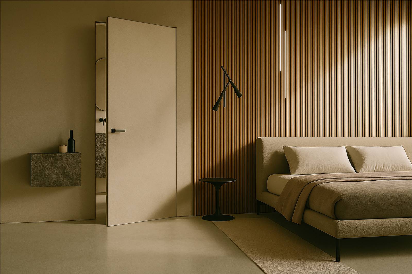 La porta a battente filo muro Absolute Swing di Ermetika si adatta a pareti sia in intonaco che in cartongesso. Permette di integrare l’accessorio Silentia: un avanzato sistema di rallentamento che garantisce una chiusura fluida, controllata e completamente silenziosa, assicurando comfort e funzionalità ai massimi livelli. Da 80x210 cm, telaio + porta grezza prezzo 822,50 + iva (da scontare); Silentia 170 euro + iva (da scontare). www.ermetika.com La porta a battente filo muro Absolute Swing di Ermetika si adatta a pareti sia in intonaco che in cartongesso. Permette di integrare l’accessorio Silentia: un avanzato sistema di rallentamento che garantisce una chiusura fluida, controllata e completamente silenziosa, assicurando comfort e funzionalità ai massimi livelli. Da 80x210 cm, telaio + porta grezza prezzo 822,50 + iva (da scontare); Silentia 170 euro + iva (da scontare). www.ermetika.com