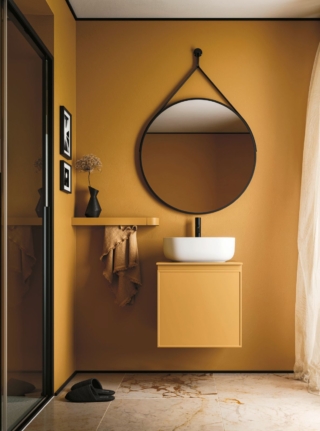 Il mobile lavabo sospeso in laccato zucca opaco della collezione Decor di Arbi Arredobagno include un cassetto interno sagomato che offre un comodo vano per riporre spazzole, saponi e creme. Il lavabo Milù è in Tekno Bianco, la specchiera Pendant con fascia in ecopelle nera ha un diametro di 80 cm. La mensola Tape ha anche la funzione di portasalviette. Misura L 50 x P 50 x H 50,2 cm. Prezzo su richiesta. www.arbiarredobagno.it Il mobile lavabo sospeso in laccato zucca opaco della collezione Decor di Arbi Arredobagno include un cassetto interno sagomato che offre un comodo vano per riporre spazzole, saponi e creme. Il lavabo Milù è in Tekno Bianco, la specchiera Pendant con fascia in ecopelle nera ha un diametro di 80 cm. La mensola Tape ha anche la funzione di portasalviette. Misura L 50 x P 50 x H 50,2 cm. Prezzo su richiesta. www.arbiarredobagno.it