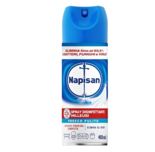 Napisan Spray Disinfettante Milleusi è un Presidio Medico Chirurgico che elimina fino al 99,9% di batteri, funghi e virus. Svolge un'attività virucida completa su superfici dure e non porose, eliminando anche i cattivi odori. È indicato anche per superfici e tessuti d'arredo, facendo però attenzione a non impregnarli con il prodotto. Prezzo 4,06 euro. Napisan Spray Disinfettante Milleusi è un Presidio Medico Chirurgico che elimina fino al 99,9% di batteri, funghi e virus. Svolge un'attività virucida completa su superfici dure e non porose, eliminando anche i cattivi odori. È indicato anche per superfici e tessuti d'arredo, facendo però attenzione a non impregnarli con il prodotto. Prezzo 4,06 euro.
